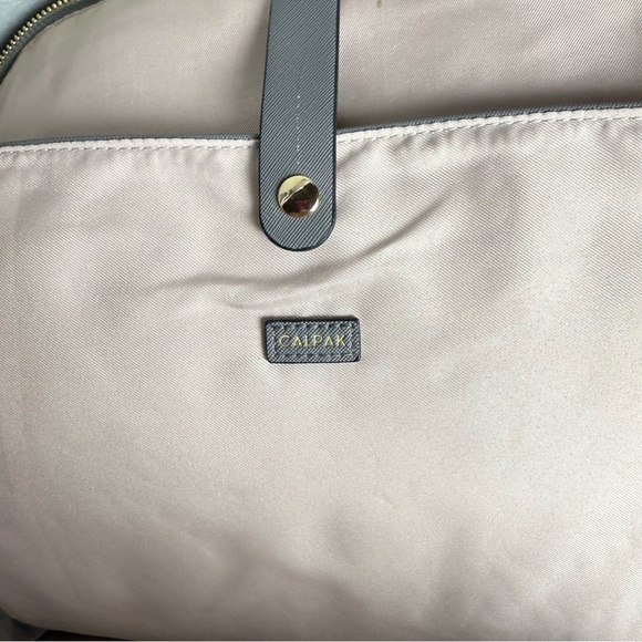 Calpak Womens Kaya Dark Gray Taupe Faux Leather Adjustable Strap Laptop Backpack - Picture 11 of 15